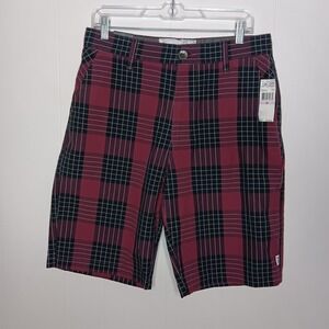 Fox Racing Straight Shot Shorts Mens 32 Burgundy Plaid Chino Y2K Grunge NWT